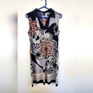 Saint Tropez West Sleeveless V-Neck Collared Shift Dress Floral Print Size 12